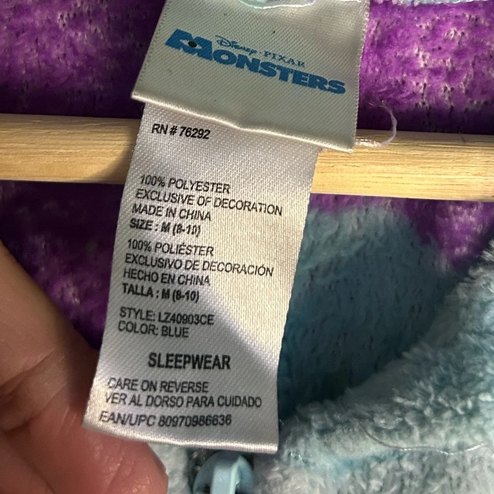 5 for $25🔥Disney Pixar Monsters Ink Sully Plush Pajama Jumpsuit Medium (8-10) - Picture 5 of 8